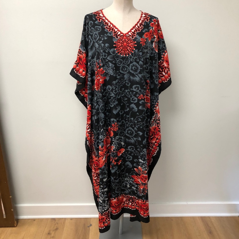 Miss Lavish London Kaftan Dress Lot Womens 20-24 Plus Black Red Floral Kimono - Picture 2 of 16